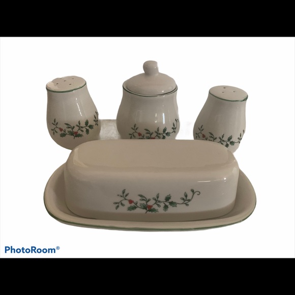 Christmas, 5 Peace Set Holly on Rim - Picture 1 of 15